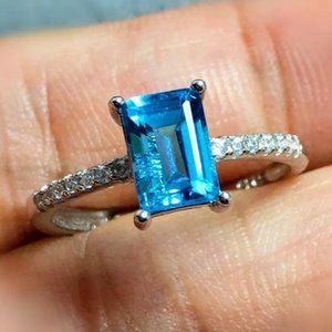 🍁 Radiant Cut Pure Royal Blue Gemstone Zircon Macro Rings for Women, PD0…